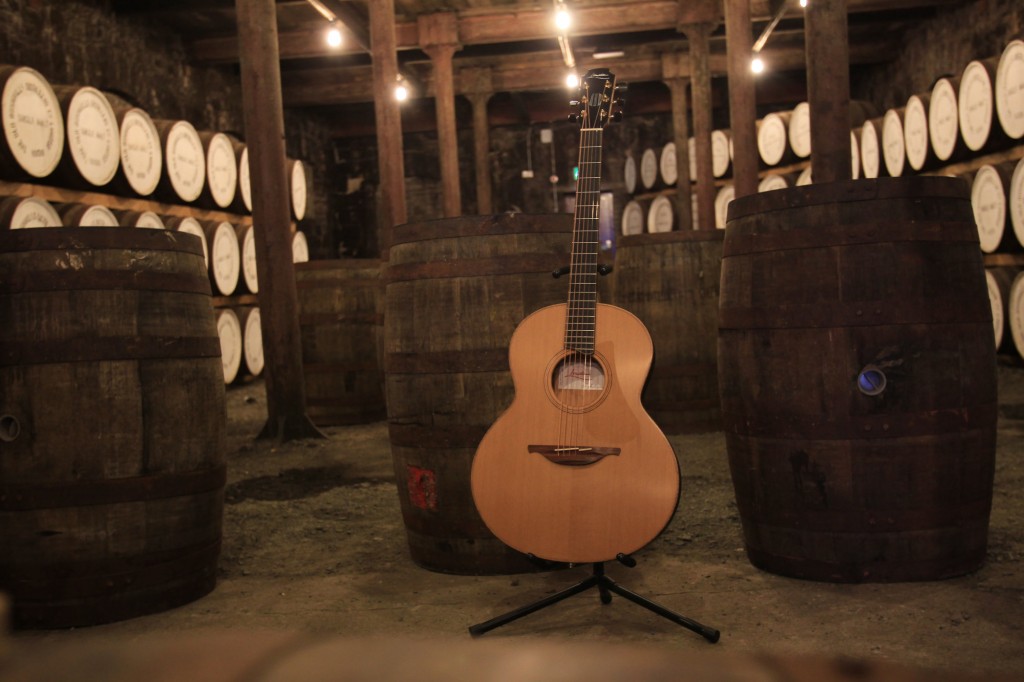 A completed Bushmills Lowden guitar at the Old Bushmills Distillery