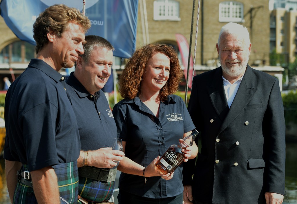 L-R – Skipper Patrick van der Zijden, Old Pulteney Distillery Manager Malcolm Waring, Old Pulteney Brand Manager Margaret Mary Clarke and Sir Robin Knox-Johnston