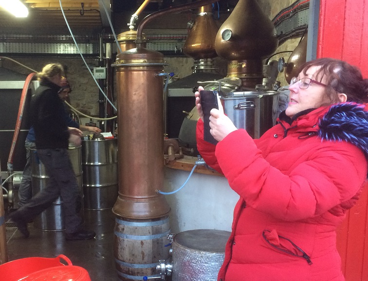 Liz at Dornoch distillery filming